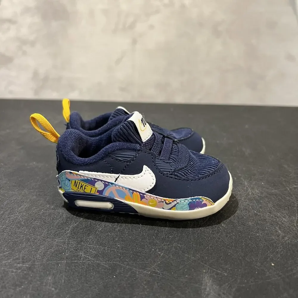 Nike Air Max 90 Shoes Toddler Size 4C Navy White SE Floral Graphic DB0263-400